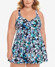 Swim Solutions Women's Swimdress Black Floral Tummy Control Multicolor Size 18W