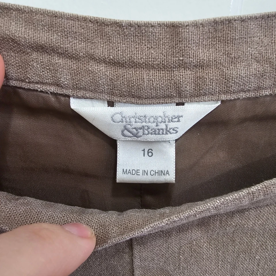 Falda midi de colección Christopher & Banks marrón mezcla de lino volantes dobladillo talla 16 Foto 2 de 4