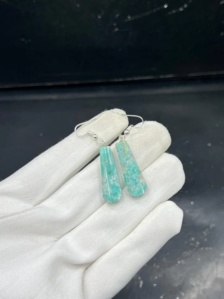 Conjunto de pulsera de piedras preciosas de amzonita sin cuello, pendientes y calidad superior Foto 3 de 4