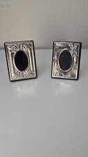 2x 925er Silber Mini Bilderrahmen Italien Blau Samt Vintage 8&times;5 cm