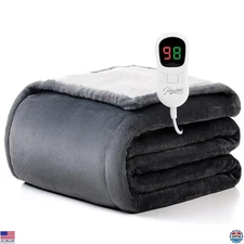 Electric Heated Blanket Throw 50"x60" - 10 Heat Levels, Auto-Off, Flannel Sherpa