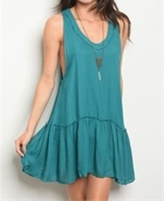 SALE TEAL SLEEVELESS RUFFLED NECK TUNIC DRESS BY MARONIE SIZE S,M,L
