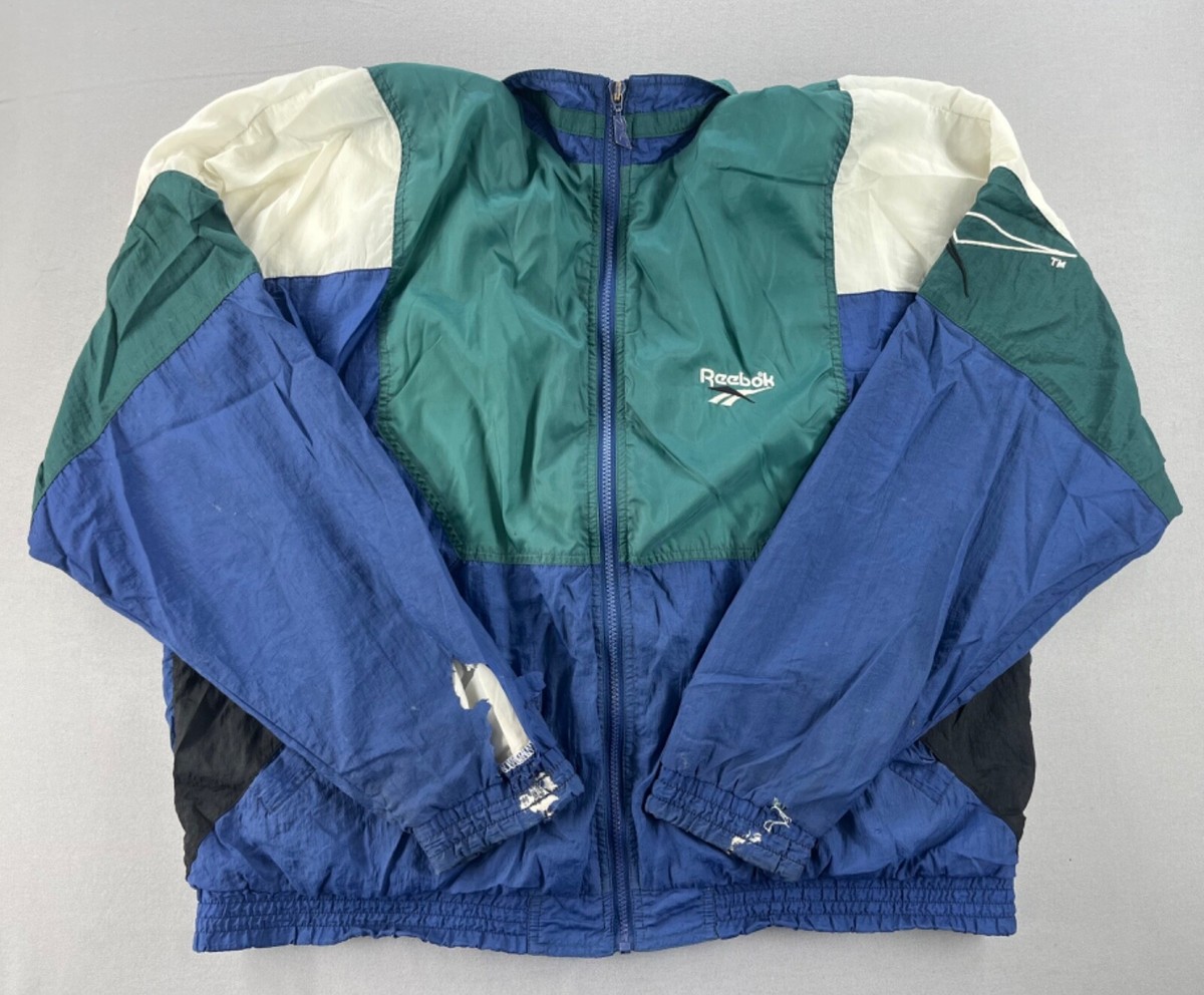 Vintage 90s Reebok Color Block Windbreaker Full Zip Jacket Size