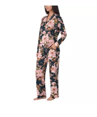 Room Service Ladies' Shawl Collar Pajama Set PJ, Pink Floral XXL