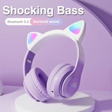 Kids Girls Bluetooth Gamer Headphone Wireless Gradient Color LED Light
