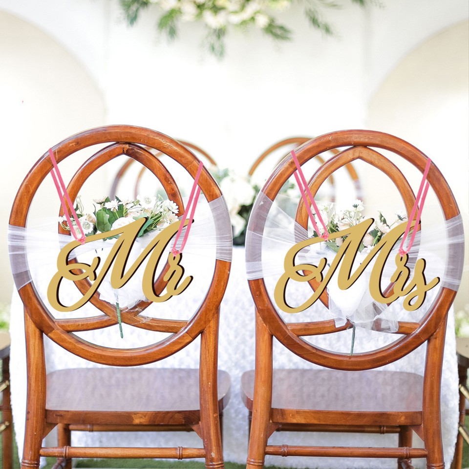1 Set Wedding Chair Banners Wooden Enhance Ambience Married Couple