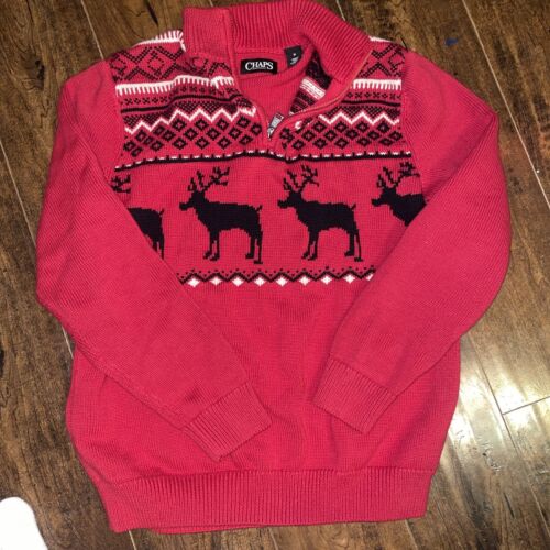 Mens Chaps Red and Black Moose Knit Sweater Winte… - image 1