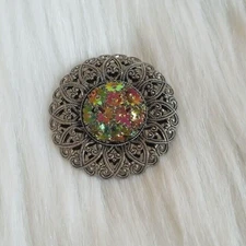 Vintage Floral Filigree Dress Scarf Clip Silver Tone Metal W Germany Artsy 11835