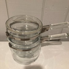 Vintage PYREX 1940s Flameware DOUBLE BOILER 1.5 Qt w/ LID Made in USA #6763