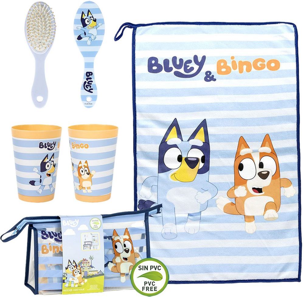 Bluey & Bingo Set 3 Pz Asilo: Asciugamano, Spazzola e Bicchiere UNIVERSAL