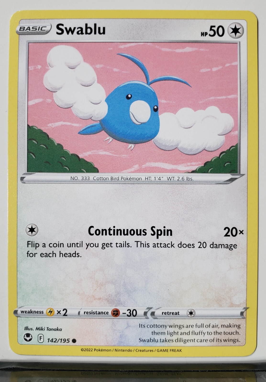 Swablu 142/195 - NM / M - Silver Tempest Pokemon Card - $2 Combined Shipping