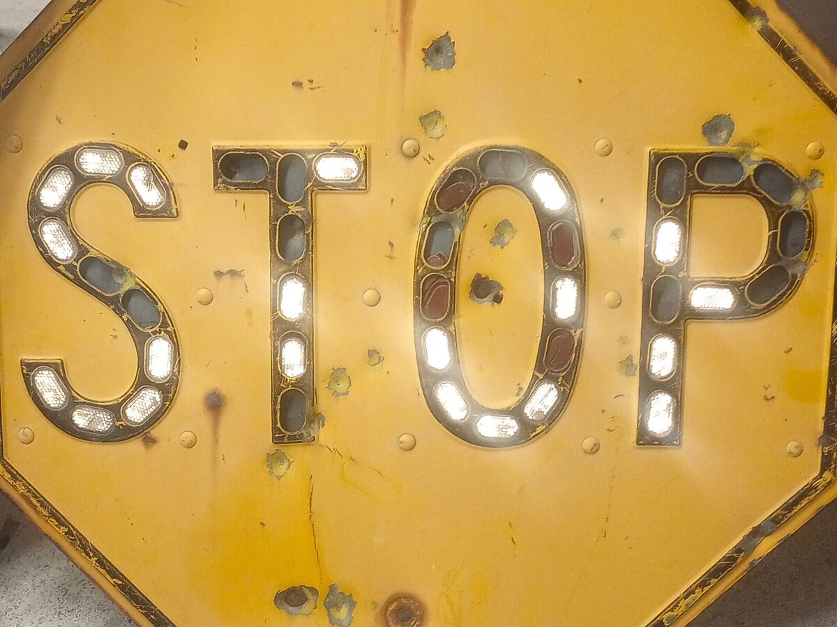 Vintage Yellow Stop Sign w/ Oval Shape Reflectors - Some Vintage Yellow Stop Sign w/ Oval Shape Reflectors - Some