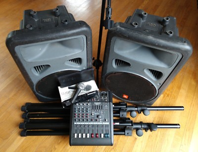 JBL EON X2 PA  Live Sound Package USA W / Mackie DFX-6 Shure SM58 ProLine stands