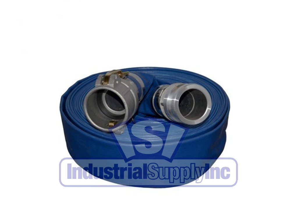 4" X 100ft Blue Layflat Discharge Hose - Pin Lug Style For Trash Pumps, Water Transfer