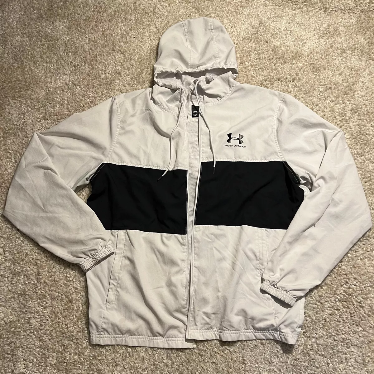 Under Armour Jacket Mens Large White Black Logo Track Coat Running | eBay