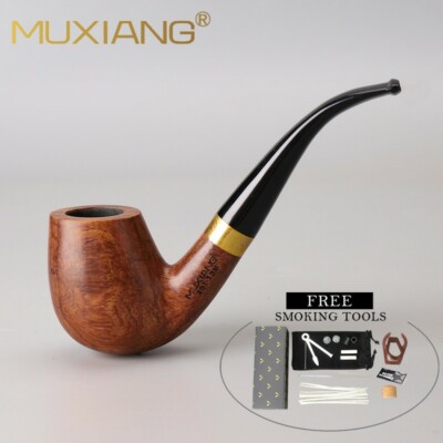 Tobacco Pipe Billiard Handmade Pear Wood Bent Smoking Pipe with Pipe Accessories