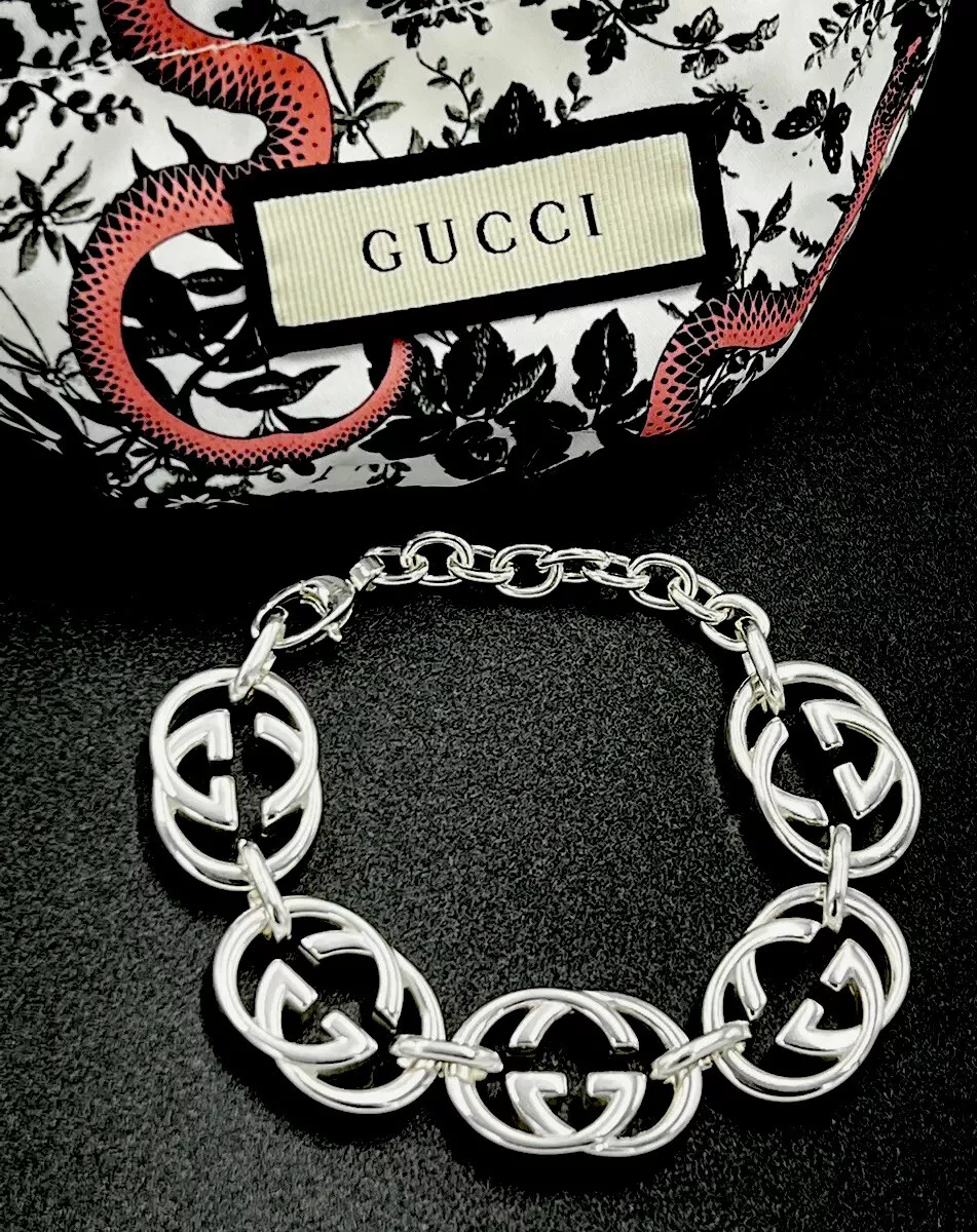 GUCCI BRITT G LOGO INTERLOCKING GG 925 STERLING SILVER BRACELET NIB AUTHENTIC