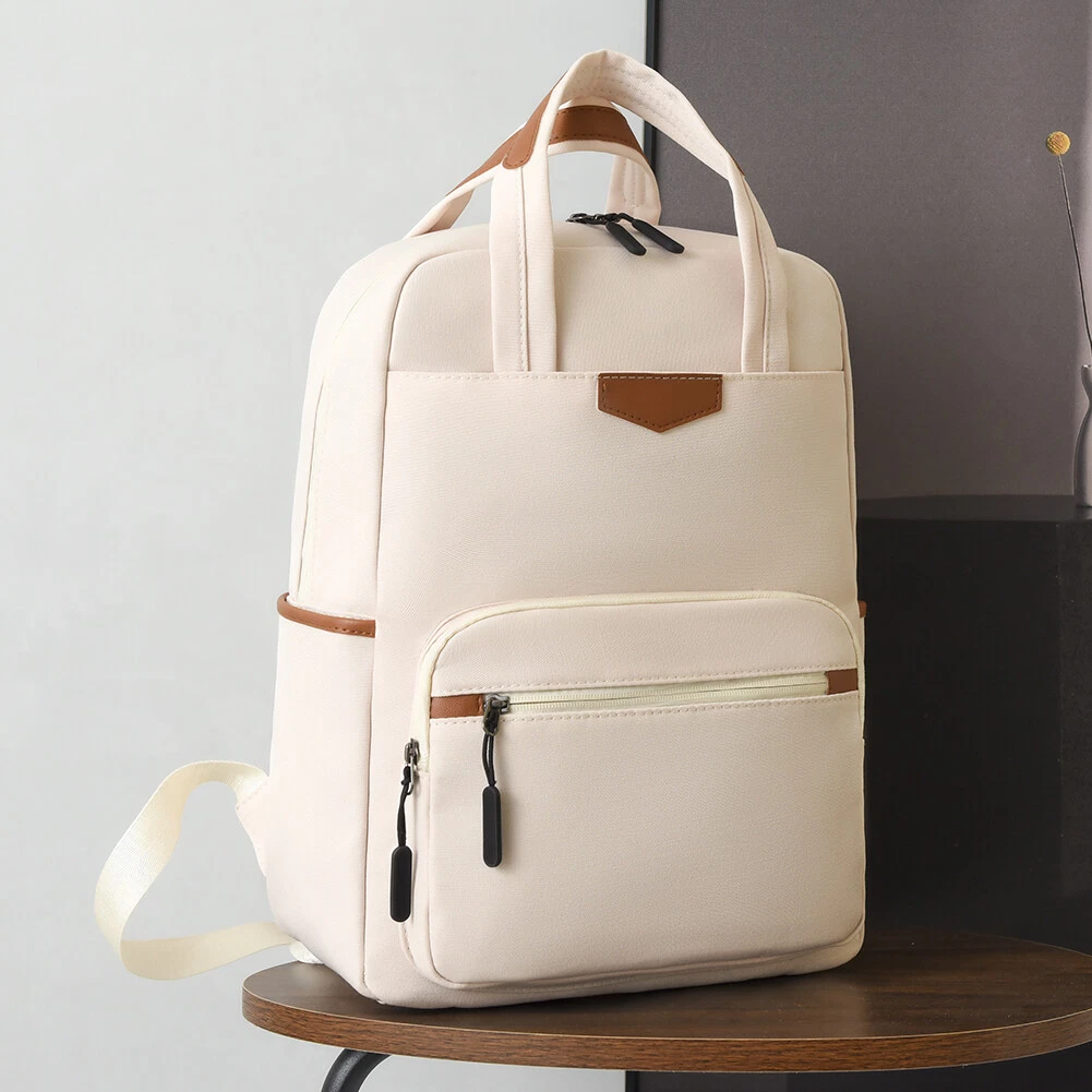 Women Work Computer Backpack Oxford Laptop Backpack Student Travel Bag Beige
