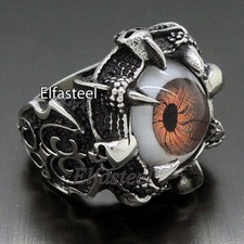 Men Dragon Eye Claw 316L Stainless Steel Skull Biker Ring