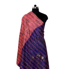 Vintage Kantha Scarf Silk Dupatta Neck Wrap Indian Hand Quilted Bandana Big