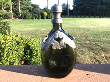 DENMARK Pinch Decanter Pewter Olive Green Bar Accessories VTG Hallmarked Europe