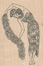 Lady With Flowers 2 1/4 x 3 1/4" Rubber Stamp, Woman Stamp, Lady Stamp