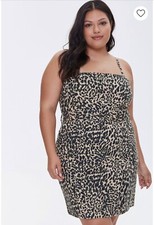Forever 21 Plus Ladies 2X Cheetah Print Sleeveless Woven Dress Zipper Back