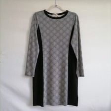 Michael Kors Womens Black White Geo Colorblock Long Sleeve Shift Dress Size M