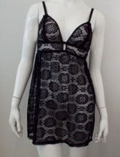 Betsey Johnson Sheer Black Lace Babydoll Gown MEDIUM Floral Lingerie 2016