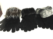 ACRYLIC BLEND BLACK WOMEN GLOVES WITH FAUX FUR CUFFS SOLD SEPARATE NWT