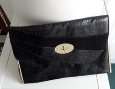 Real black suede faux croc leather handbag cross body envelope bag