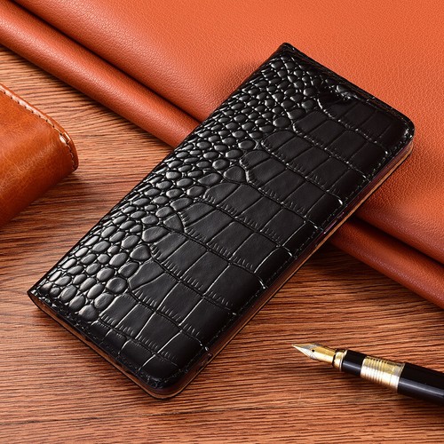 Genuine Leather Card Slot Flip Case for OnePlus 12 11 10 Crocodile Grain Cover - Picture 22 of 25