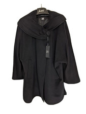 Cinzia Rocca Italy Black Virgin Wool Portrait Shawl Collar Cape Coat, 4, Nwt