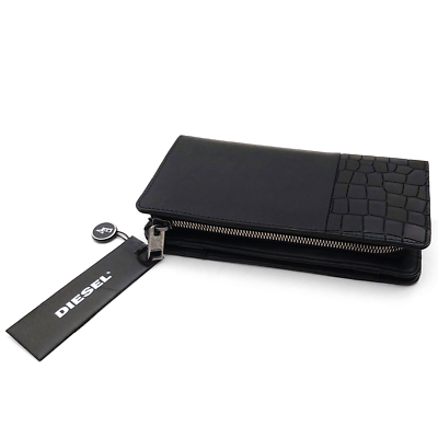 Diesel X03721 B-STAR Black Crocodile Embossed Leather Long Wallet