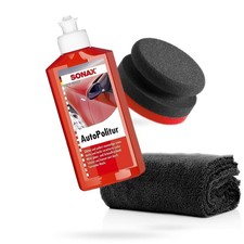 SONAX Autopolitur für Bunt- und Metalliclacke 250ml Handpolierschwamm Tuch black