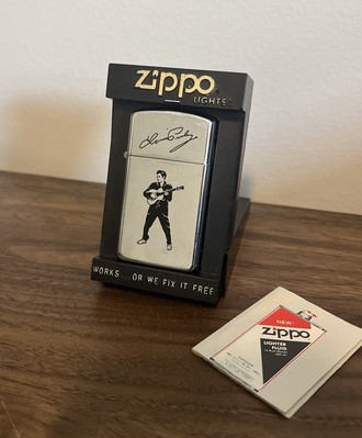Vintage Elvis Presley Zippo Lighter 50 Standing W/ Guitar & Signature Chrome