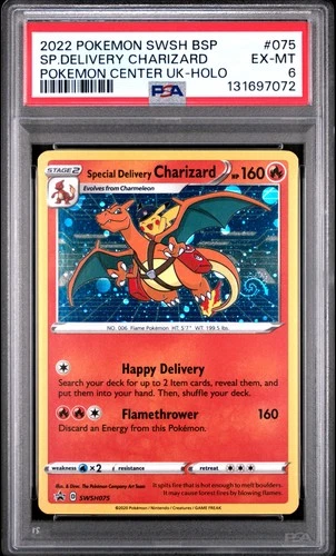 2022 POKEMON SWSH POKEMON CENTER UK #075 SPECIAL DELIVERY CHARIZARD-HOLO PSA 6