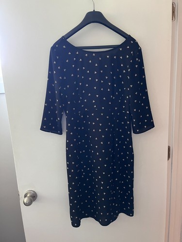 NICE! Seraphine Size 4 Maternity Black Printed Crepe Dress US Sleeves