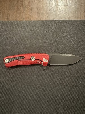 LionSteel ROK A RB Integral Flipper Knife 3.39'' M390 Black Blade, Red Alum.