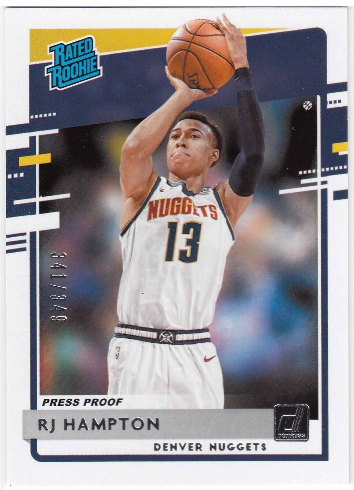 2020-21 Panini Donruss Rated Rookie Press Proof Silver RJ HAMPTON 237 341/349 RC