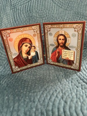 Orthodox Christian Dyptic Icon -Lady Of Kazan & Christ - Gorgeous