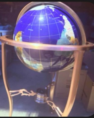 Gemstone Globe Blue Lapis Brass Stand & Compass Decor