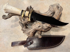 Extra Large High Carbon Steel Bowie knife w Bone handle  leather sheath