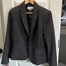 Calvin Klein Women's Gray Lined Button Front Long Sleeve Blazer Jacket Size 10