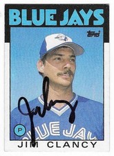JIM CLANCY 1986 TOPPS AUTOGRAPHED SIGNED # 412 TORONTO BLUE JAYS