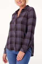 Side Stitch Long Sleeve Plaid Button Down Top Dover Grey