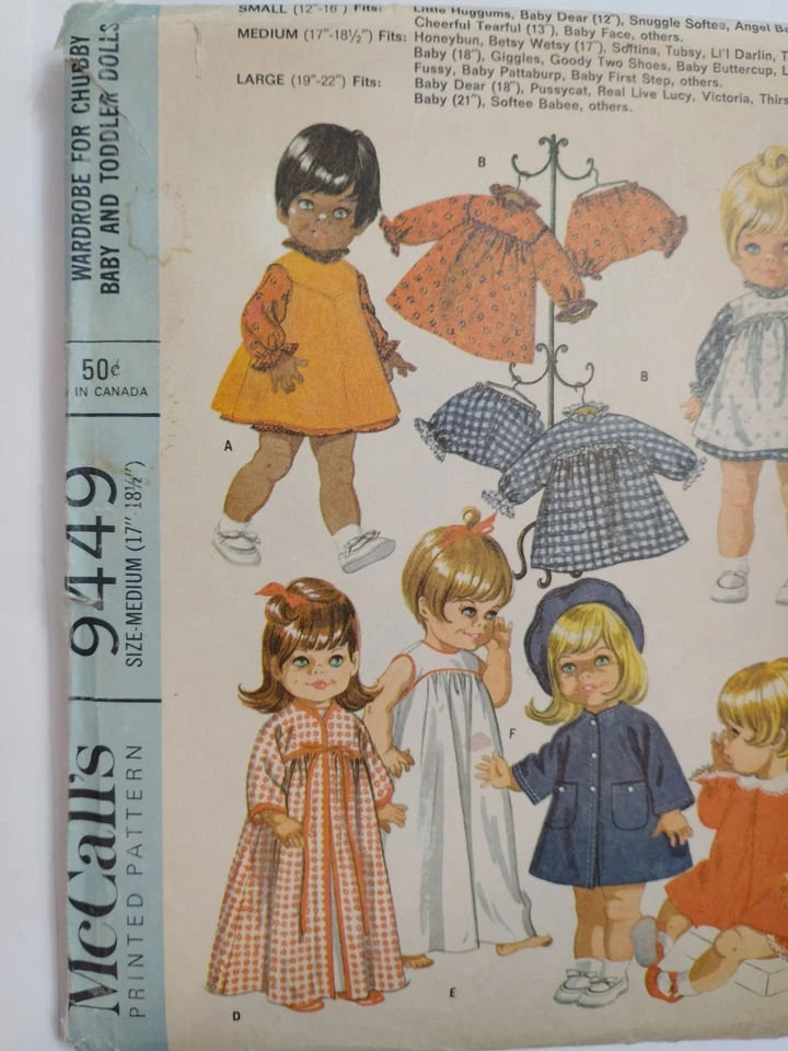 Doll Clothing Wardrobe 17" 18" McCall's 9449 Craft Sewing Pattern Cut VTG Chubby - Image 2 of 4