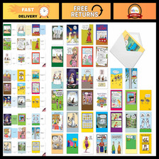 NobleWorks 36 Assorted Funny Retro Cartoon Style Birthday Cards Bulk Box Set wit