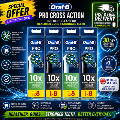 Neu Oral-B Pro Cross Action Ersatzköpfe für elektrische Zahnbürste 2 - 4 - 8er Pack