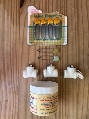 Lot Of Vtg Baby Items - Keep-Tys, Playskool Duck Diaper Pins, Flanders Ointment